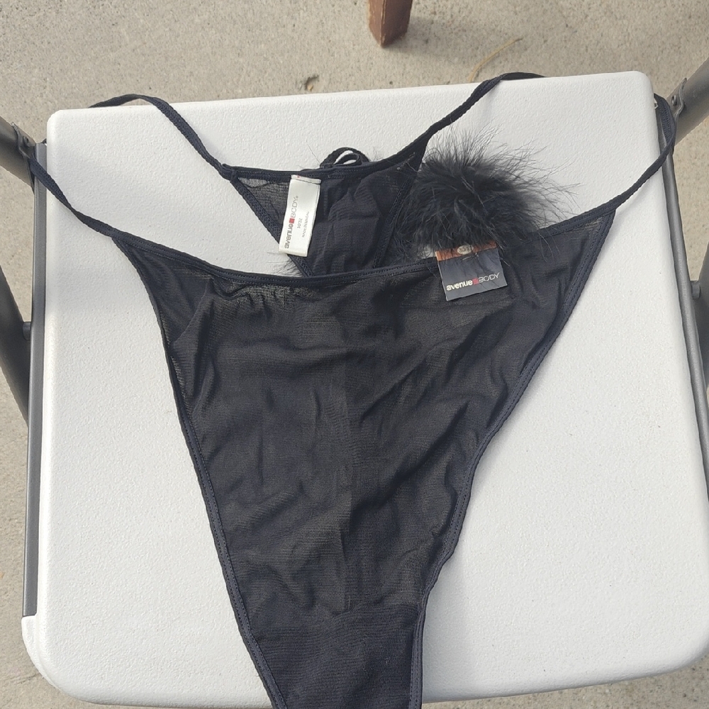 Victoria's Secret Black Mesh Bodysuit with Feather Accent